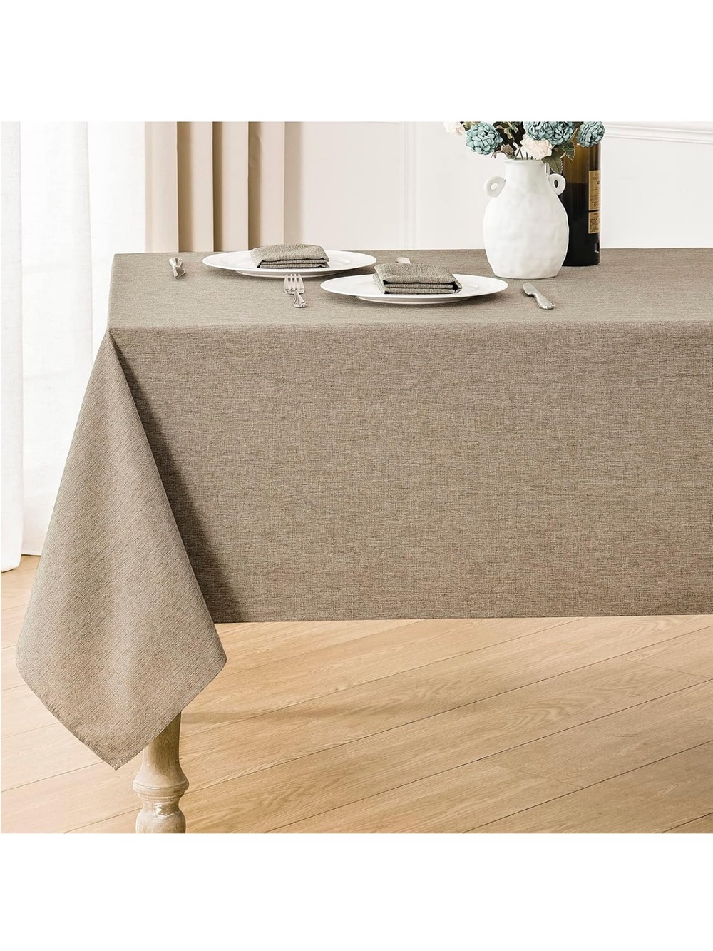 NEW Rectangle Tablecloth Linen Textured, Waterproof & Stain Resistant. Mocha.